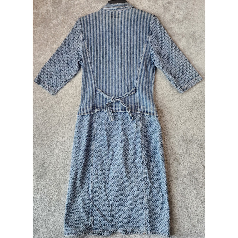 Simply Barbara Dress Womens Medium Blue Denim Button Front Vintage Midi Back Tie - Picture 2 of 8